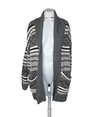 Pure Alfred Sung Aztec Tribal Open Front Cardigan, Pockets, Wool Blend, Size XXL